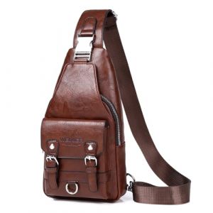 A-QMZL Sacoche Homme Bandouliere Sac de Poitrine business Loisir PU Cuir Pochette Epaule Sac à Dos de Voyage pour Homme Femme (Brun foncé 1) (QIMEI-EU, neuf)