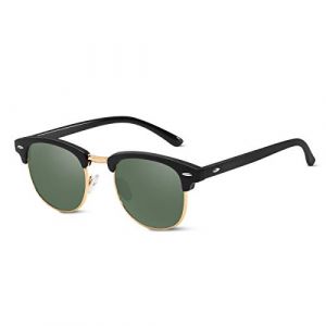 LumiSyne Mode Lunettes De Soleil Polarisées Hommes Femmes Ultra Léger Semi-cerclées Monture Carré Protection UV 400 Conduite De Plein Air Voyage Coffret Cadeau (LumiSyne-FR, neuf)
