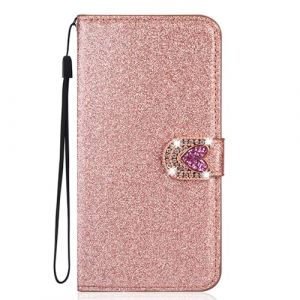 BLOTECH Coque en PU Cuir &Eacute;tui &agrave; Rabat pour Huawei P Smart 2020 Glitter,Coque Briller Housse Pochette en Cuir pour Huawei P Smart 2020 Portefeuille Amour Boucle Shiny Strass PU Cuir Housse, Or Rose (Bolong, neuf)