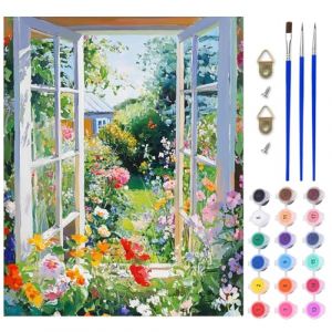 AIRDEA Fen&ecirc;tre ouverte Peinture Numero Adulte, DIY Kit Activit&eacute; Manuelle Peinture Acrylique, Jardin Peinture par Numero Adulte avec Pinceaux et Acryliques 40x50 cm (Pas de Cadre) (AIDIYA Direct, neuf)