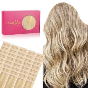 WENNALIFE Extension Cheveux Naturel Adhesive, 45cm 100g 40pcs Extension Adhesive Cheveux Naturel, Extension Cheveux Naturel Remy Invisibles, Blond Clair à Blond Doré Accentué (wennalife-FR, neuf)