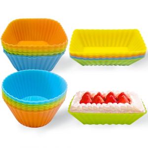 24 pièces moule muffin air fryer（carré, rond, rectangulaire set），moule gateau air fryer，moule silicone muffin Réutilisable，moule silicone air fryer，Peut être utilisé pour les gâteaux, le pain (Pleasant  Decoration Store, neuf)