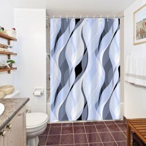 Uiiooazy Rideau Douche Anti Moisissure, Rideau de Douche Bleu Abstrait Rayures Gris Rayé Rideaux de Baignoire Tissu Imperméable Lavable Polyester Rideaux Salle de Bain avec 10 Crochets 150x180cm (dongguibinjingpinxiaodianpu, neuf)
