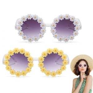 Lunettes De Soleil Marguerite, 2 Pi&egrave;ces Lunettes de Soleil pour Femmes, Lunettes R&eacute;tro &agrave; Fleurs, unettes de soleil marguerites classiques nobles, Lunettes De Soleil Rondes (LIU ZHONGYAN UK SHOP, neuf)