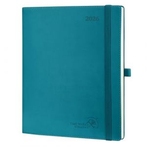 POPRUN Agenda 2026 Semainier 26,5 x 21,5 cm - Couverture Souple en PU Cuir, Vertical Planner, D'Jan 2026 à Déc 2026-12 Mois, Avec signet à 2 rubans, Papier 100 g/m², Pacifique Vert (Time Works Wonders, neuf)