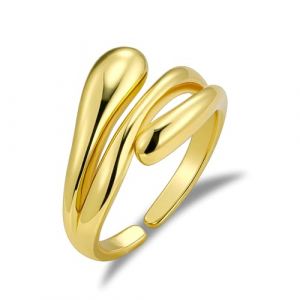 ALEXCRAFT Bague Femme Or, Bagues Goutte d'Eau Chunky, Bague serpent, Hypoallerg&eacute;niques, Acier, Bague Empilables 14K Or Plaqu&eacute;, Bague Pouce Ouvert, &Eacute;pais Bague Ajustable pour Femme Fille Homme (KISSPAT EU, neuf)