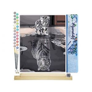 Figured'Art Peinture par Numéro Adulte Chaton Reflet Tigre - Activité Manuelle Kit de Loisir Créatif DIY Numéro d'Art Complet - 40x50cm avec châssis en bois à monter (Figured'Art, neuf)