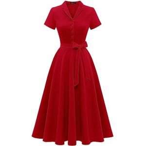 WedTrend Robe de cocktail &eacute;l&eacute;gante pour mariage, robe de soir&eacute;e vintage, robe trap&egrave;ze &agrave; col en V, robe midi de bal pour femme, Rouge, XXL (WedTrend, neuf)