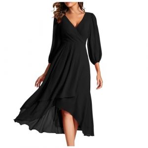 WVONIF Robe Longue Femme Boheme Maxi Robe en Mousseline De Soie À Motif Floral Col V Robe Longue Grande Taille Dentelle Imprimé Vintage Élégant Boho Robe de Plage Robe Année 20 （ Noir, XXXL (BAULMD（90% Big Promotion Without Discount Code ）, neuf)