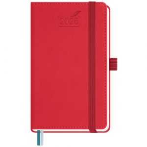 BEZEND Petit Agenda 2026 Semainier de Poche 15,5 x 9 cm, janvier à décembre 2026 (12 mois) avec Couverture Rigide en Cuir PU, Rouge (Bezend, neuf)