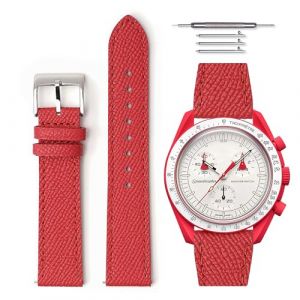HORACE Bracelet de montre en cuir grain&eacute; &agrave; d&eacute;gagement rapide universel compatible avec Omega x Swatch MoonSwatch 20mm (Rouge - Rouge) (LCGlobal, neuf)