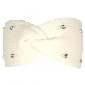 Bandeau en Laine Blanche Femme avec Perles et Cristaux Headband Hiver Merry - Taille unique - Blanc (HATSHOWROOM, neuf)