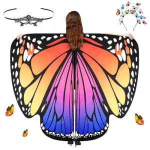 Aomig Ailes de Papillon Adulte Cape, 3Pcs D&eacute;guisement Papillon Adulte Cape Papillon Ailes avec Bandeau et Masque, Costume Papillon Adulte pour Femme Halloween No&euml;l Cosplay F&ecirc;te D&eacute;co Cadeau (Yadark, neuf)