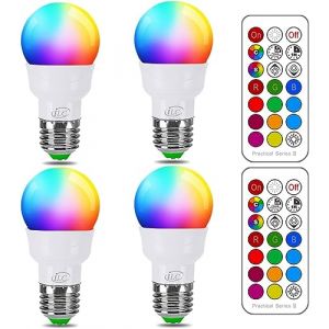 iLC Ampoule Couleur LED, Équivalent 40W, E27 Telecommande Blanc Chaud (2700K) Changement de couleur Ampoule 5W - RGB 12 choix de couleur - Edison Screw (Lot de 4) (FireLion Direct, neuf)