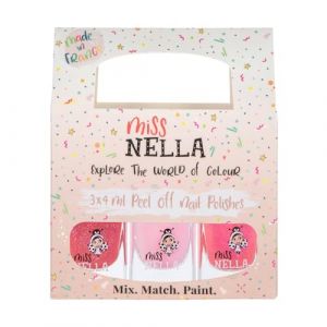 Miss Nella Paillettes Roses- Set de 3 vernis à ongles peel off, sans odeur, sans eau et sauf pour les enfants - Tickle Me Pink, Cheeky Bunny & Sugar Hugs (OMG Marketing Ltd, neuf)