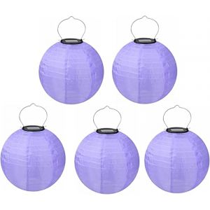 Lot de 5 lampions solaires LED d'extérieur étanches - Lanterne de jardin ronde en forme de boule - Abat-jour pour mariage, église, jardin, fête - Décoration (violet, 30 cm) (xinyangshiyangshanxinquhongchengshangmao Ltd, neuf)