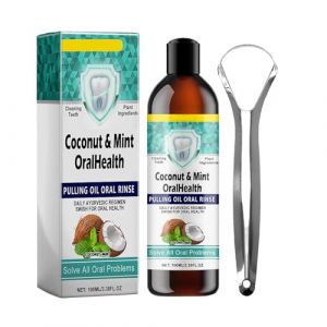 KOAHDE Huile de Coco pour Une Haleine Fraîche,Bain de Bouche Naturel,Bain de Bouche à l'Huile de Noix de Coco,Bouche à l'Huile de Menthe avec Grattoir à Langue,Bain de Bouche Oral à l'Huile de Coco (Rill Rock, neuf)
