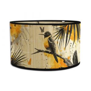 Morbuy Abat-Jour en Bambou, Abat-jour Tambour de 30cm Motif de Fleurs et d'oiseaux Abat-Jour Rechange pour Lampe de Table/Chevet, Suspension, Lampadaire, Décoration d'intérieur (Jaune A) (Morbuy, neuf)