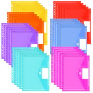 VEUWOLM Lot de 35 Pochettes en Plastique A4, Pochette &agrave; Bouton Pression, Pochettes Imperm&eacute;ables, Pochette Plastique Tridimensionnels, pour Rangement Maison Bureau et Ecole, 7 Couleurs (FASYUAN, neuf)