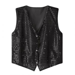 Gilet Sans Manche Paillette Homme, Tenue de Fete Noeud Papillon Paillettes Costume de Mariage Homme Gilet A Frange Hippie Gilet Carreaux Homme Gilet Costume Homme Cuir Gilet de Costume Jaune (IHUAE, neuf)