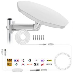 antenne TNT Exterieur，antenne TV int&eacute;rieur puissante TNT DVB-T/DVB-T2 &ndash; pour Utilisation en ext&eacute;rieur, Longue port&eacute;e de Plus de 200 km, amplificateur am&eacute;lior&eacute; VHF-VHF-Dab HDTV (DTB TECH, neuf)