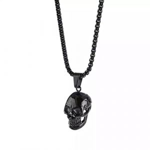 Collier Tete de Mort Homme Pendentif Balle/Casque avec Crane Personnalisable Bijoux Tête de Crâne Gothique Acier Inoxydable/Noir avec Chaîne Réglable (hanxinyedeouzhoudianpu, neuf)