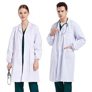 CoatCool Blouse Blanche Chimie, Coton Blouse de Laboratoire Femme Homme, Blouse Chimie Lycee Blouse Blanche Manches Longues Blouse de Médecin pour Lycée Scientifique Infirmière Étudiant Cosplay, XL (xinzhiwei FR, neuf)