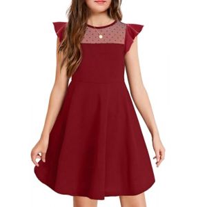 Arshiner Filles Plaine Manches Longues Flare Maille Une Ligne Mini Patineuse Swing Robe de Soir&eacute;e Enfants &Acirc;ge 11-12 Ans Vin Rouge 150 (Arshiner Store, neuf)