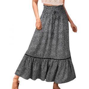 Genfien Femme Jupe 2 en 1 Boheme Tour de Taille Elastique Longues été Maxi Jupe Tube Jupe Femme Taille Haute A-Line Décontractée Vacances L'été Plage Vintage Vacances à la Plage (Genfien-FR, neuf)