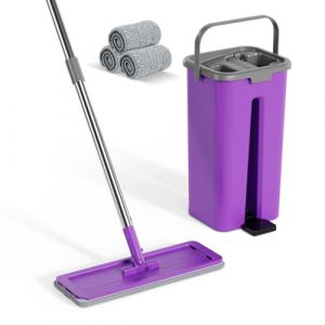 Eukue Serpillère Essoreur Seau, Balai Serpillière Microfibre Rotatif 360°avec 3 Serpillères Réutilisables, 2 en 1 Seau Essoreur, Ensemble Serpillere Seau Balai Nettoyage Sol(Pourpre) (OKSANA and TOM, neuf)