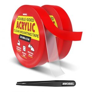 Ruban Adh&eacute;sif Double Face Acrylique [2 Pack] - 5m x 30mm Adh&eacute;sif Int&eacute;rieur / Ext&eacute;rieur - Transparent Nano Amovible - Ruban Suspension Image, Ruban Tapis, Imperm&eacute;able &agrave; l'Eau - incl. Pince &Eacute;piler (Menko Telekom, neuf)