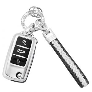 Koaudb Coque de cl&eacute; de voiture avec cordon porte-cl&eacute;s pour VW, 3 boutons en TPU souple pour cl&eacute;s de voiture pour VW Passat Golf Polo Beetle Jetta Touran Eos Scirocco (CL-Vlw-3S-S) (Koaudb, neuf)