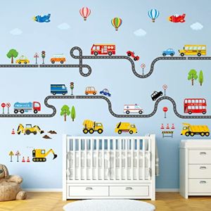 DECOWALL SG3-2308 Transports et Route Sticker Muraux Autocollants Enfants Amovible Chambre de Bébé Construction Garçons Enfants Tout-Petit Voiture Décor Salle de Jeux Véhicules Camion Ville Route Bébé (FR DECOWALL, neuf)