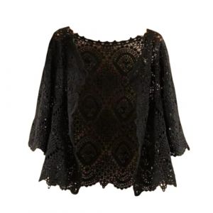 Cardigan Court Femme,Bolero Femme Shrug 3/4 Manches Courtes Cardigan Élégant Floral Dentelle Blouse Veste Été Crochet Cardigan Ouvert Devant Col V Festival Veste Plage Cover-Ups Pour Robes Noir Xxl (yangmaiovo, neuf)