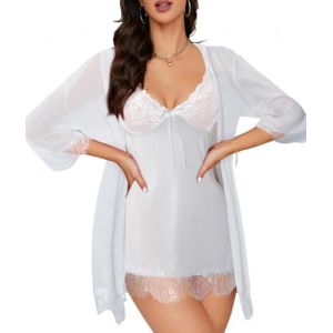 BEINF Ensemble de Lingerie Féminine Nuisette Sexy en Dentelle à Col V avec Robe de Nuit Lingerie Babydoll, Ensemble String, Stockage, 4 Pièces (QueenClothes, neuf)