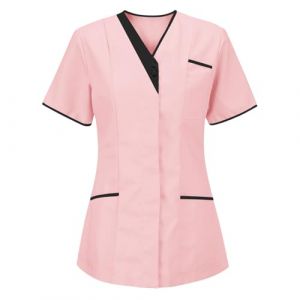 Tunique M&eacute;Dicale Femme Col en V Manche Courte Blouse Infirmiere Uniforme De Travail Haut Et Pantalon Tenue Aide Soignante Professionnelle Esth&eacute;Ticienne V&ecirc;Tement Lavables Durables Ensemble (HAOLEI  FR, neuf)