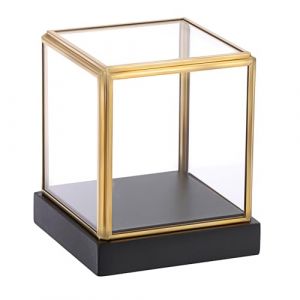 TOLIDA Vitrine carr&eacute;e en verre transparent avec cadre dor&eacute; et base en bois de pin noir pour objets de collection, 10 x 10 x 12 cm (Senlida-EU, neuf)