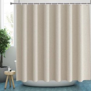 YISURE Rideau de Douche Beige 200 x 200 cm en Lin, Lourd en Textile Hydrofuge Lavable en Machine, Largeur 200 x Hauteur 200 cm (JasmineHome, neuf)