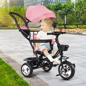 Tricycle Bébé 4 en 1 Vélo Enfant avec Siège Réversible et Roues en Caoutchouc Silencieuses, Tricycle Pliable avec Pare-Soleil,pour Les Enfants de 1 à 5 Ans (4 en 1 - Rose) (Hechheu, neuf)