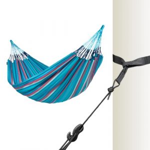 LA SIESTA - Brisa - Hamac Kingsize + fixation arbre et poteau, fabriqu&eacute; &agrave; la main en Colombie, avec une largeur de 180 cm pour des moments de d&eacute;tente &agrave; l'int&eacute;rieur et &agrave; l'ext&eacute;rieur. (Brisa Wave) (LA SIESTA, neuf)