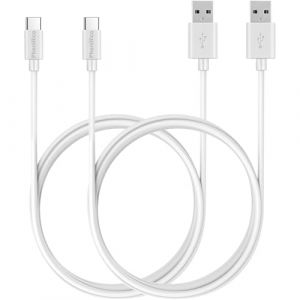 PHONILLICO Cable compatible avec Doogee S95/S95 Pro/S96 Pro/S97 Pro/S98/S98 Pro/T3/T5S/V10/V20 [PACK 2] USB TYPE USB-C Blanc 1 M&egrave;tre (Phonillico, neuf)