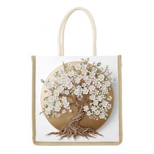 JISHSHAY Diamond Painting Sac &agrave; Main Arbre de Vie Diamant Painting Sac Courses Arbre Broderie Diamant Cabas Diamond Art Cabas de Plage Broderie Tote Bag Puzzle Point de Croix Panier Courses 26&times;26.5cm (PUTIBUTUI-EU, neuf)