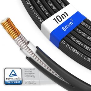 hb-digital 10m Câble solaire 6mm² Photovoltaïque H1Z2Z2-K - Certifié TÜV Rheinland - Résistant aux UV Flexible 1500V Cable PV pour Panneau solaire Régulateurs de charge Onduleurs - Noir (HB-DIGITAL, neuf)