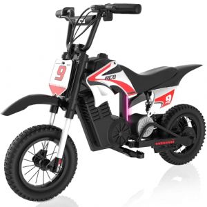 RCB R9X Pro Moto Électrique pour Enfants avec Moteur 350W, Modes de Vitesse 10/15/25 km/h & Autonomie de 16 KM, Lamps d'ambiance, Suspension Double, 12" Moto Cross pour Enfants de 4+ (RCB EU STORE, neuf)