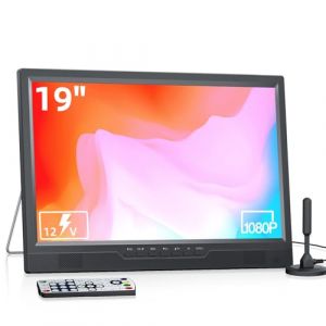 Desobry TV Portable 1080P 19 Pouces avec antenne, Petit t&eacute;l&eacute;viseur avec Port USB d'entr&eacute;e HDMI/AV, Tuner num&eacute;rique DVB-T2, TV 12v pour Camping Car, Cuisine, Chambre, Camping (sans Piles) (BWL-EU, neuf)