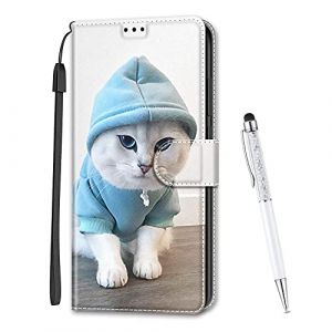 MadBee Coque Compatible avec Huawei Honor X7, Imprim&eacute; Color&eacute; Motif Portefeuille Housse en Cuir synth&eacute;tique avec Support et Cartes Compartiments pour Huawei Honor X7 (Chat C) (Mo-Beauty EU Store, neuf)