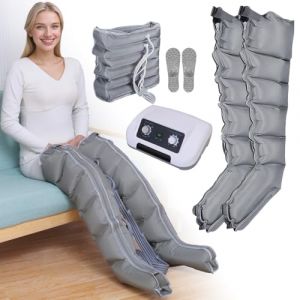 Bottes de pressoth&eacute;rapie pour jambes 6 chambres Machine de pressoth&eacute;rapie professionnelle pour abdomen Masseur Drainage lymphatique Circulation, 0-240 Mmhg r&eacute;glables (jambes grises + abdomen L) (hhh-jhh, neuf)