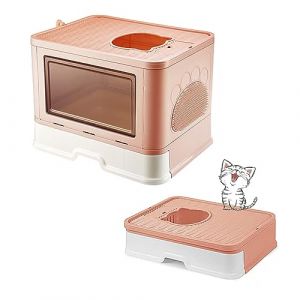 MINGYI Bac à Litière pour Chat Fermée, Grande Maison de Toilette Chat Pliable avec Couvercle, Tiroir à Litière avec Pelle, WC pour Chats, Jusqu'à 7 kg (Rose L 48,5×38×36,5 cm) (XUASHW, neuf)
