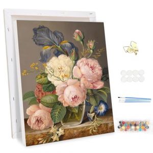 MEIYUDA Peinture par Numero Adulte avec Cadre, Fleurs Peinture &agrave; l'huile par Num&eacute;ros sur Toile Artisanat avec Pinceaux Peintures Acrylique, Decoration Maison Cadeau 30x40cm (JINBEIKANG, neuf)