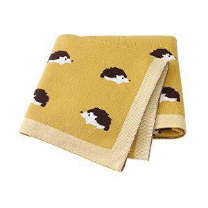 Couverture B&eacute;b&eacute; en Tricot, Surwin 100% Coton Couverture Motif H&eacute;risson de Charmant, Fille Gar&ccedil;on Naissance Literie B&eacute;b&eacute; Douce Chaud Hiver Gigoteuses Emmaillotage (Jaune,100x80cm) (Yiwin, neuf)